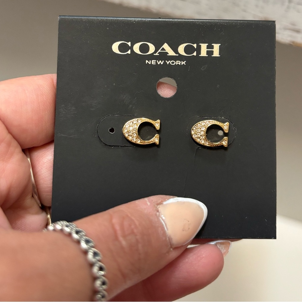 Coach Gold Crystal “C” Logo Stud Earrings
